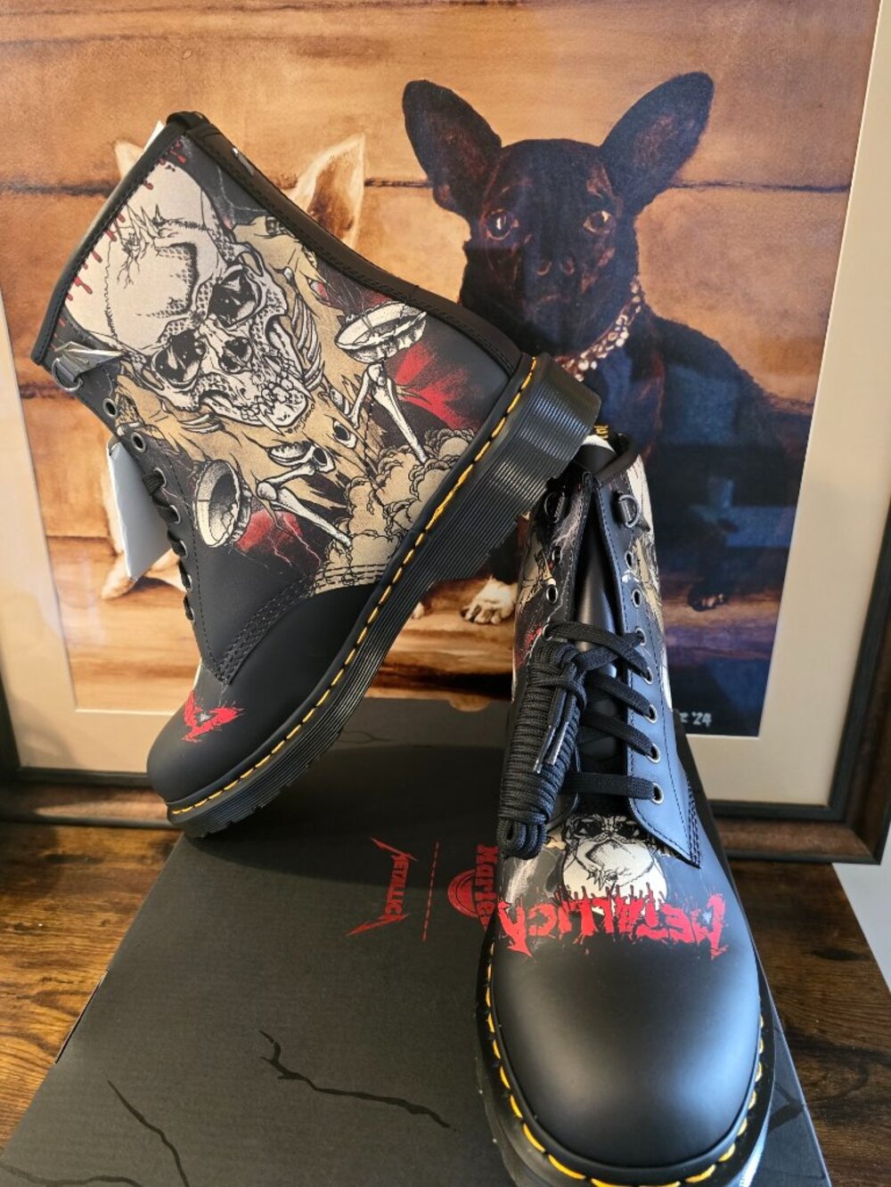 Metallica x Dr Martens 1460 Backhand Skull Lightening Print Boots Men's 13 NEW - Picture 1 of 14
